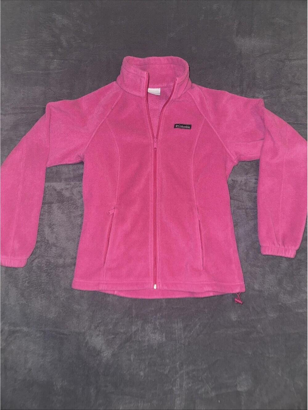 Columbia Fleece Jacket Womens Medium Pink Full Zip Pockets Outdoor Warm Layering